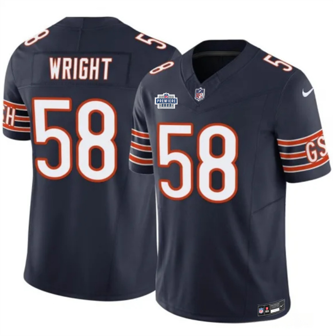 Men's Chicago Bears #58 Darnell Wright Navy 2023 F.U.S.E. Prem1ere Patch Football Stitched Jersey - Click Image to Close